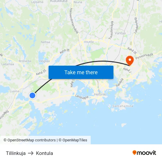 Tillinkuja to Kontula map
