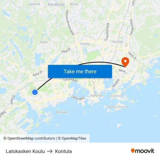 Latokaski School to Kontula map