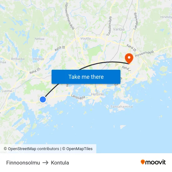 Finnoonsolmu to Kontula map