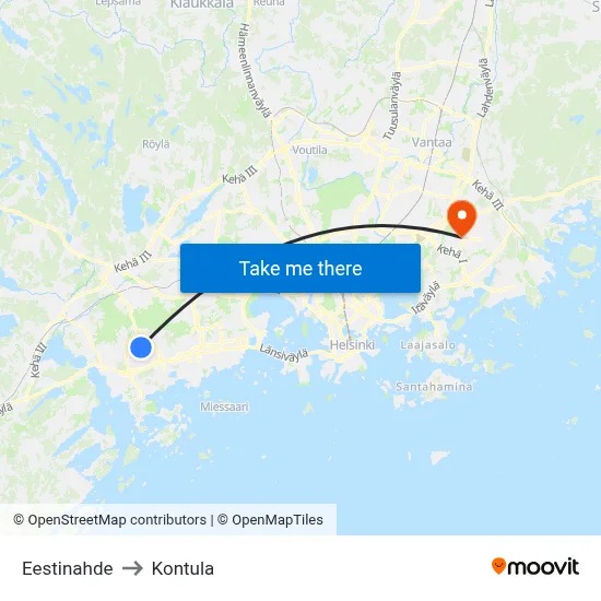 Estonia Hill to Kontula map