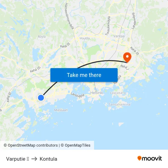 Varputie 🛍️ to Kontula map