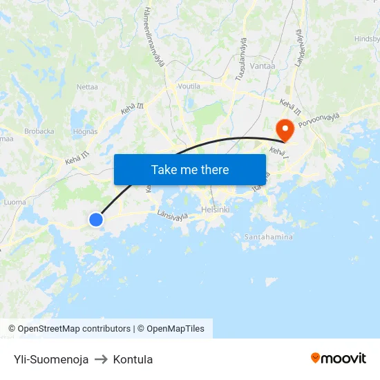Yli-Suomenoja to Kontula map