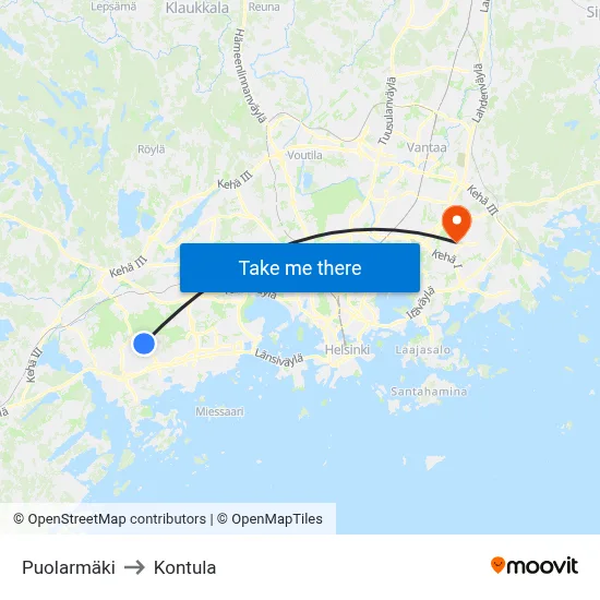 Puolarmaki to Kontula map
