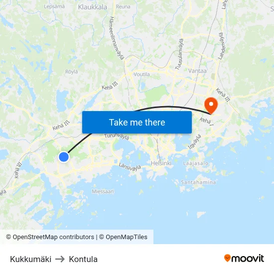 Kukkumäki to Kontula map