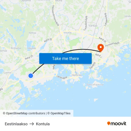 Eestinlaakso to Kontula map