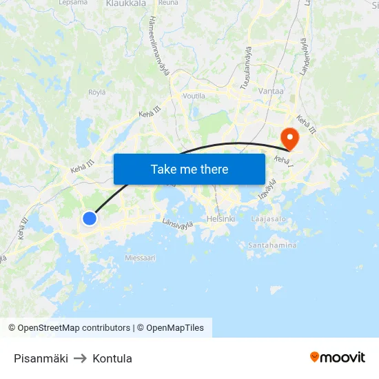 Pisa Hill to Kontula map