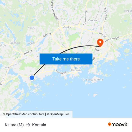 Kaitaa (M) to Kontula map