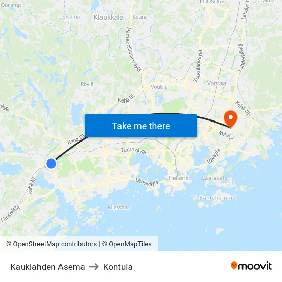 Kauklahti Station to Kontula map