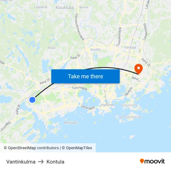 Vantti Corner to Kontula map