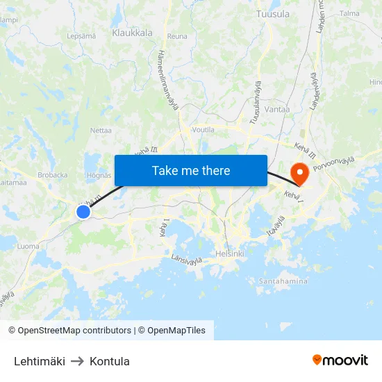 Lehtimäki to Kontula map