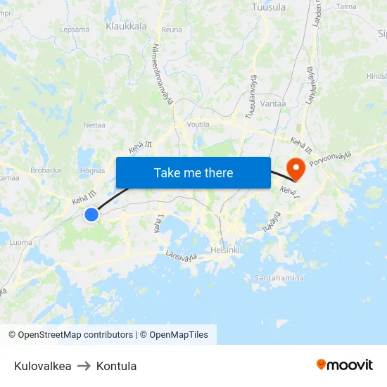 Kulovalkea to Kontula map