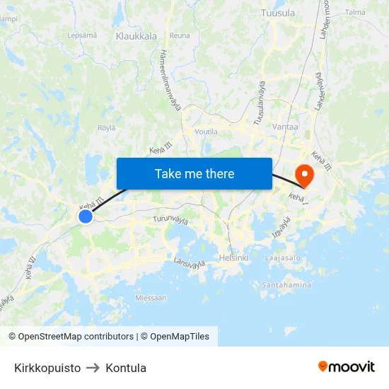 Church Park to Kontula map