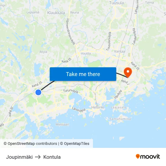Joupi Hill to Kontula map