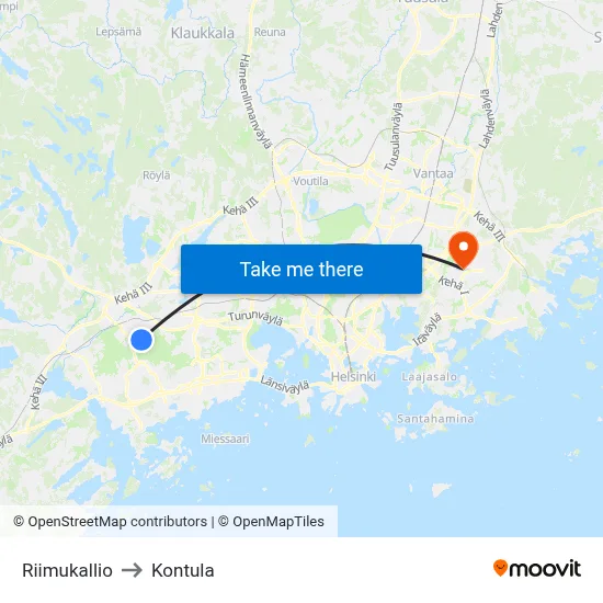 Rune Rock to Kontula map