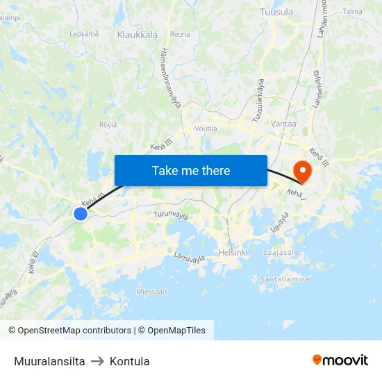 Muurala Bridge to Kontula map