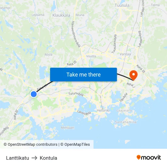 Coin Street to Kontula map