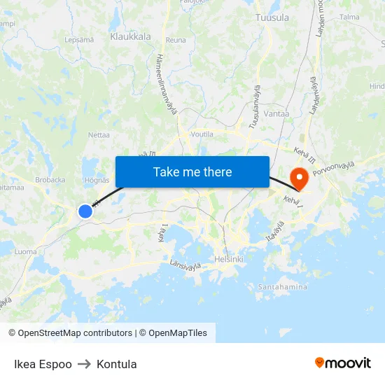 Ikea Espoo to Kontula map
