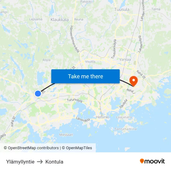 Ylämyllyntie to Kontula map