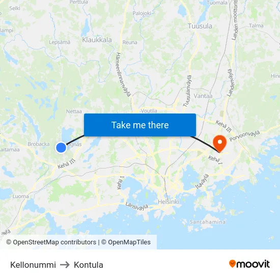 Kellonummi to Kontula map