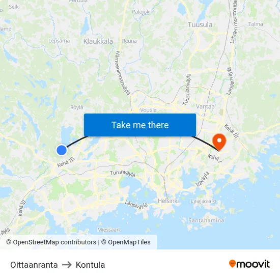Oittaanranta to Kontula map