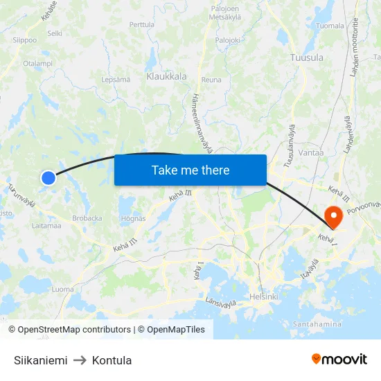Siikaniemi to Kontula map