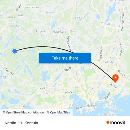 Kattila to Kontula map