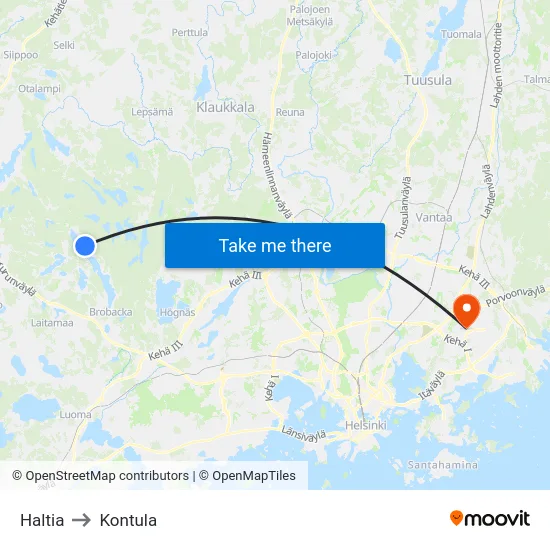 Haltia to Kontula map