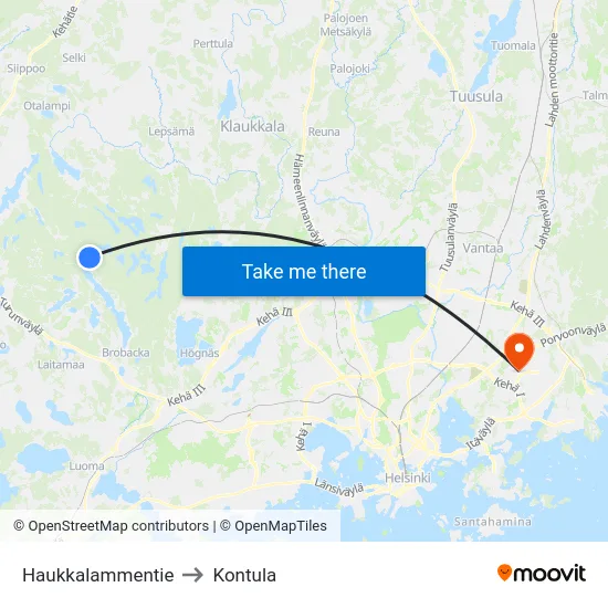 Haukkalammentie to Kontula map