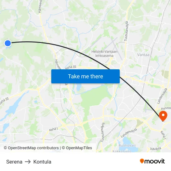 Serena to Kontula map