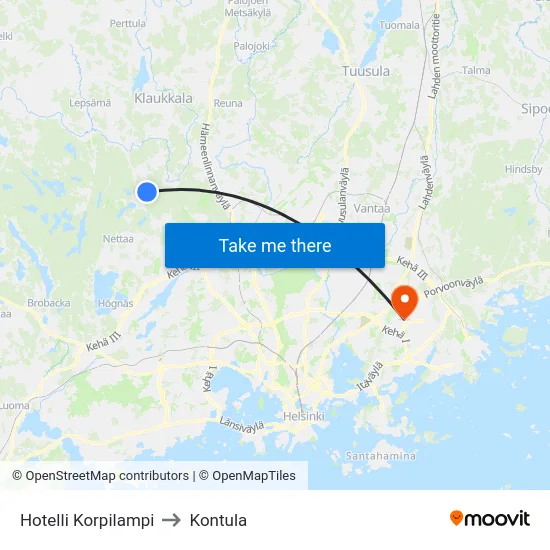 Hotelli Korpilampi to Kontula map