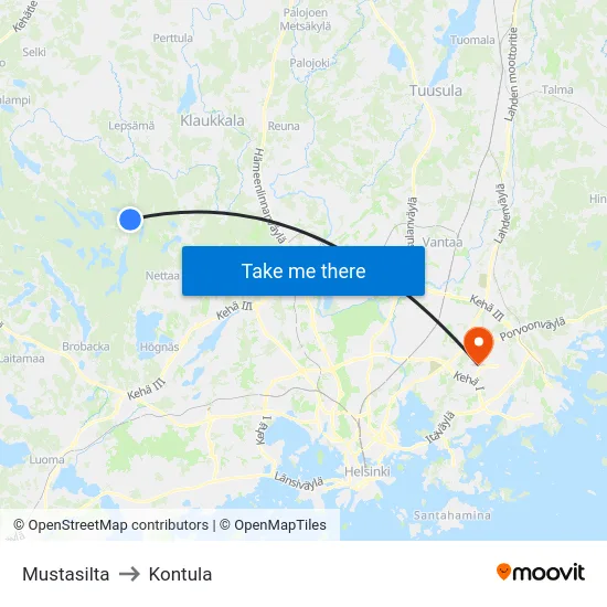 Mustasilta to Kontula map