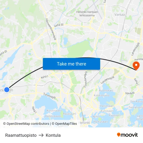 Raamattuopisto to Kontula map