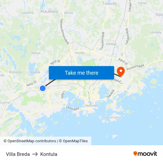 Villa Breda to Kontula map