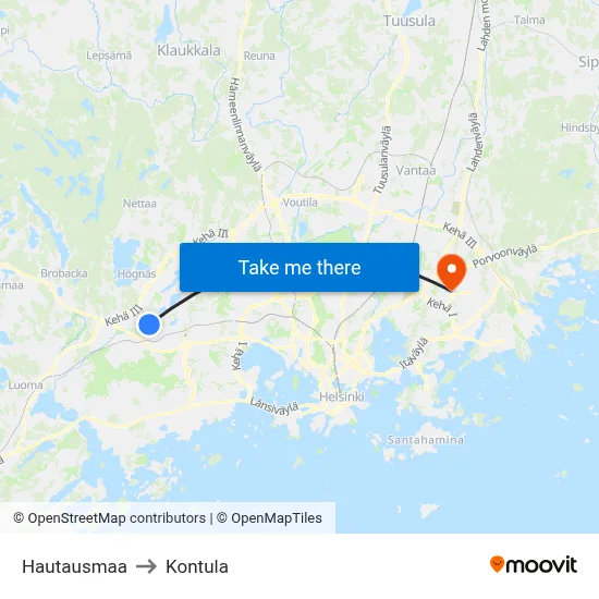 Hautausmaa to Kontula map