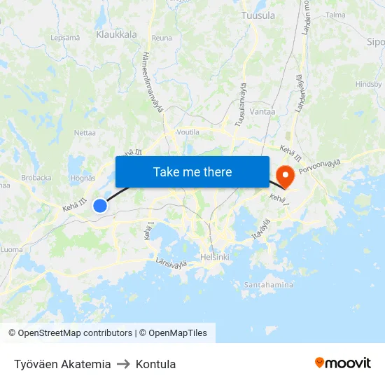 Työväen Akatemia to Kontula map