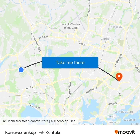 Birch Hill Lane to Kontula map