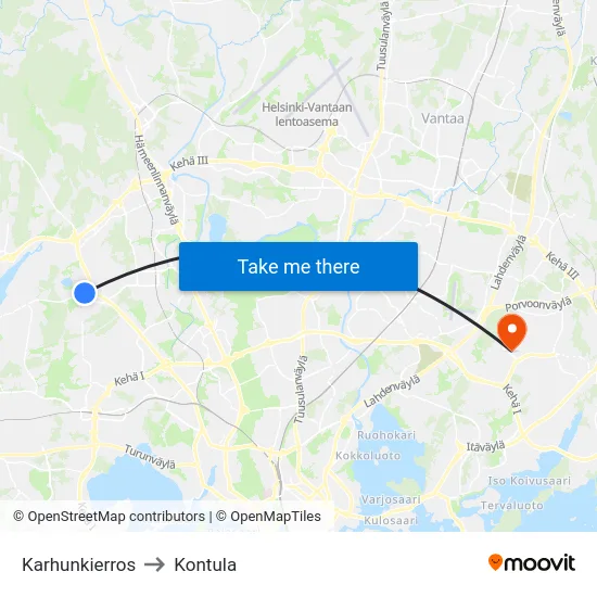 Karhunkierros to Kontula map