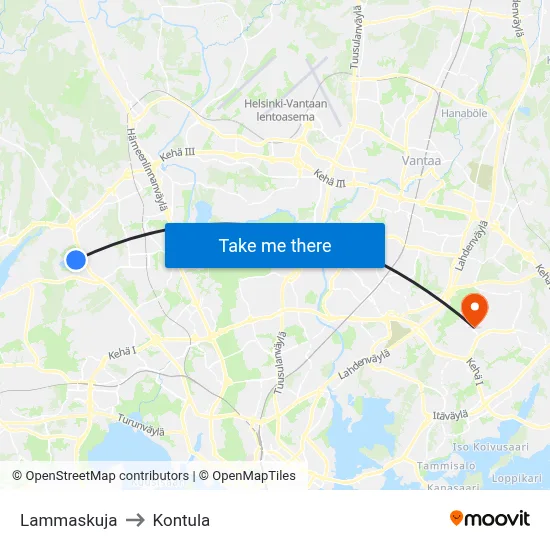 Lamb Lane to Kontula map