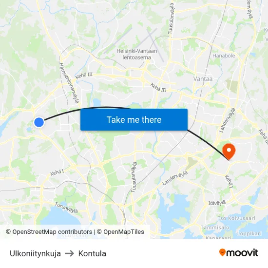 Outer Meadow Lane to Kontula map