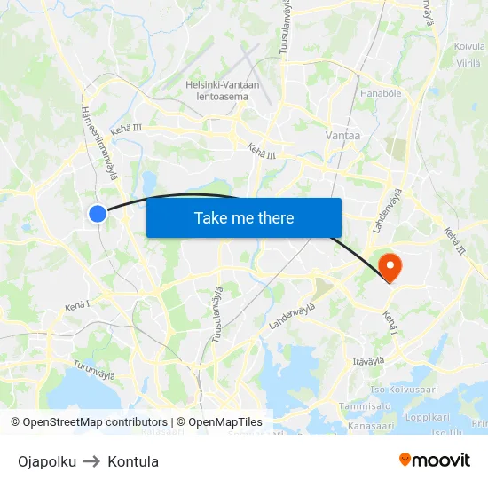 Ojapolku to Kontula map