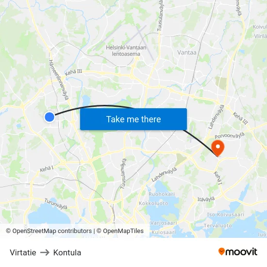 Virtatie to Kontula map
