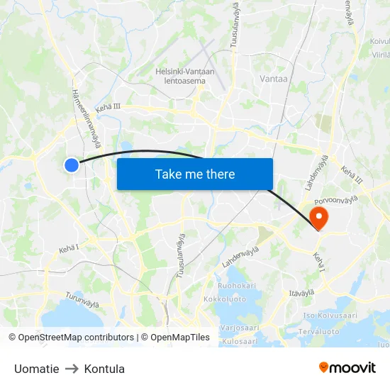 Uomatie to Kontula map