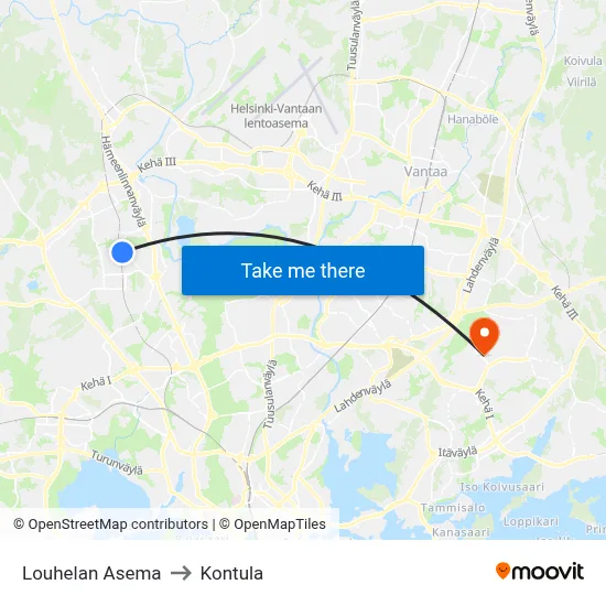 Louhela Station to Kontula map