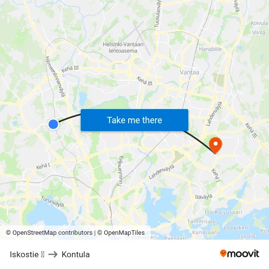 Iskostie 🛍️ to Kontula map