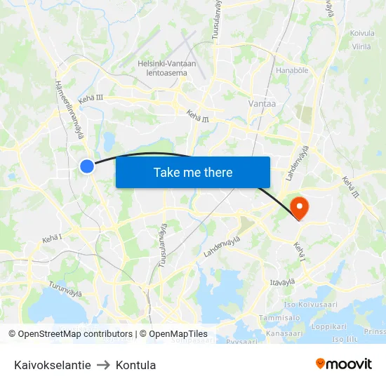 Kaivoksela Road to Kontula map
