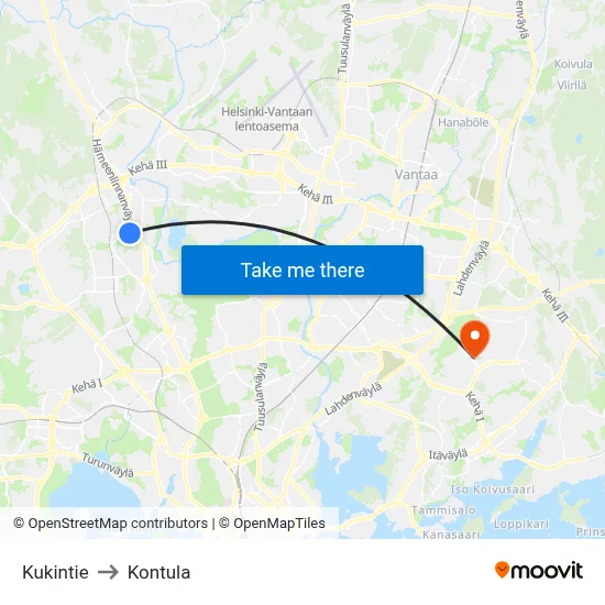 Kukin Road to Kontula map