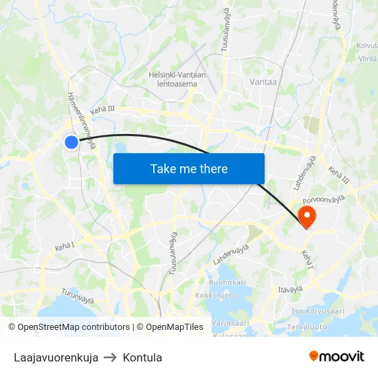 Laajavuorenkuja to Kontula map