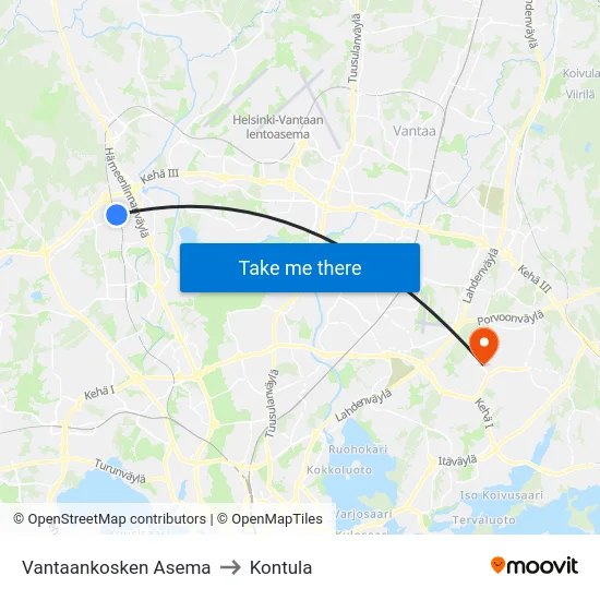 Vantaankosken Asema to Kontula map