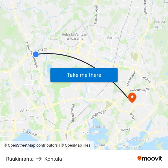 Ruukinranta to Kontula map