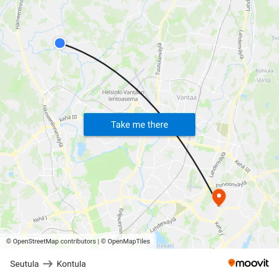 Seutula to Kontula map